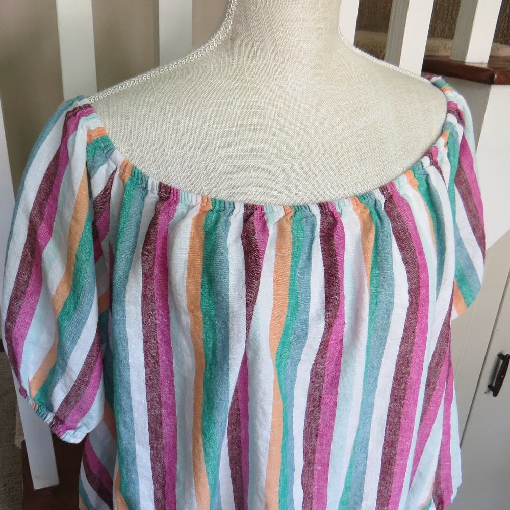 Ava & Viv Linen Blend Colorful Striped Skirt and Top Set - Top 4X/ Skirt 3X - Picture 4 of 12